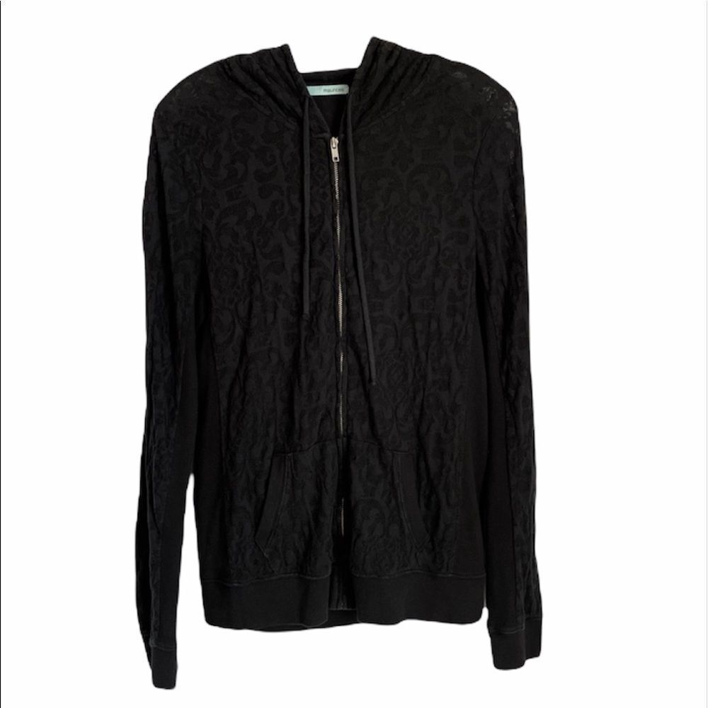 Maurices Semi Sheer Black Paisley Zip Up Sweater M